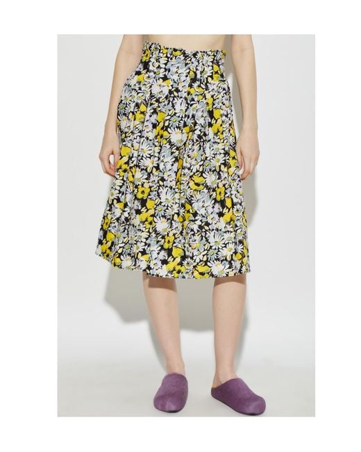 Marni White Floral Print Pleated Skirt
