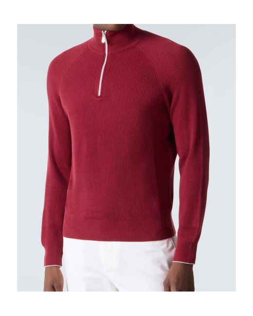Brunello Cucinelli Red Ribbed-Knit Cotton Sweater for men
