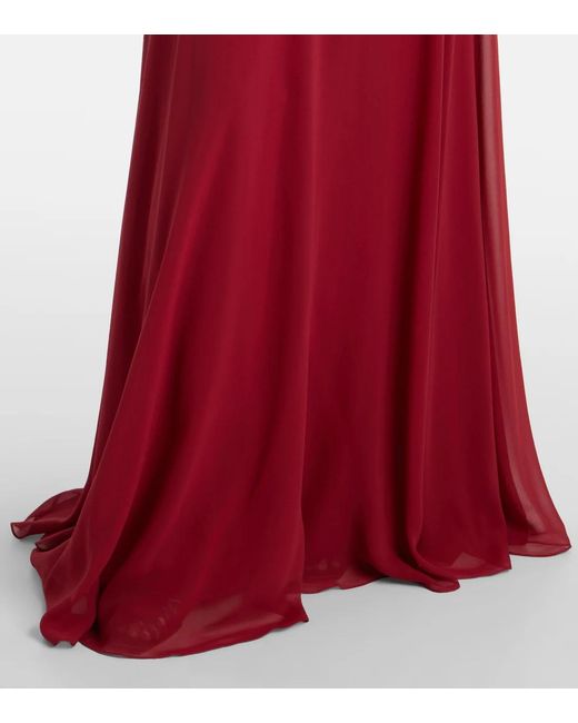 Elie Saab Red Ruffled Silk Georgette Gown