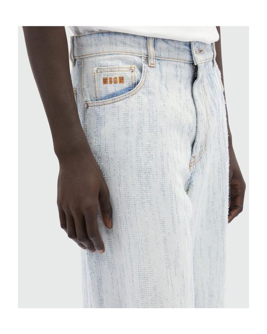 MSGM Blue Logo-Patch Denim Bermuda Shorts for men