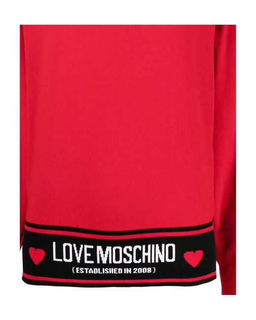 Moschino Red Logo Inlaid Densely Woven Pullover