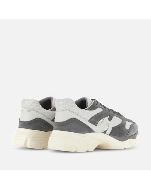 Hogan Gray H Logo Patch Panelled Sneakers for men