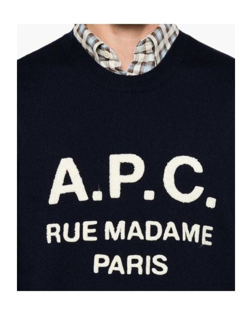 A.P.C. Blue Rue Madame Paris Logo-Detail Wool Jumper for men