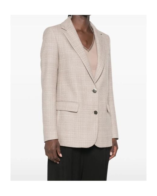 Fabiana Filippi Natural Checked-Pattern Single-Breasted Blazer