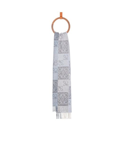 Loewe White Checkerboard Fringed Edge Scarf