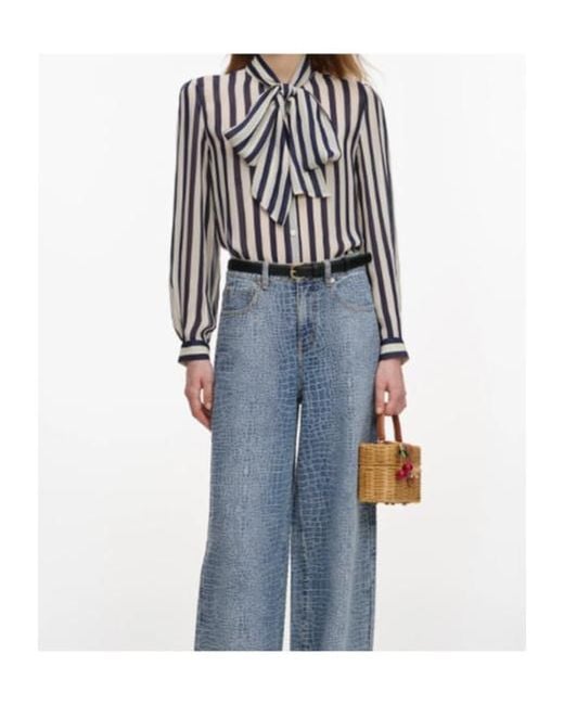 Self-Portrait Blue Stripe Tie Neck Blouse
