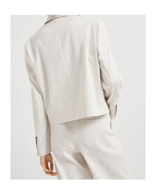 Brunello Cucinelli White Pinstriped Double-Breasted Blazer