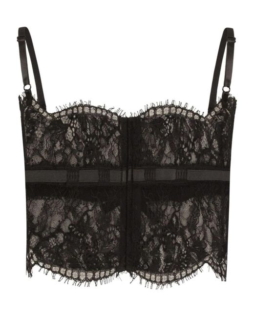 Dolce & Gabbana Black Classic Lace Detailed Lingerie Top