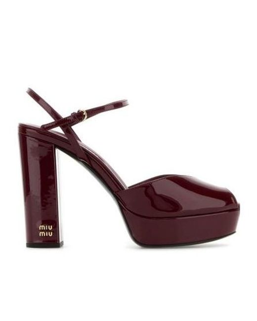Miu Miu Red Logo-Lettering High-Heeled Sandals