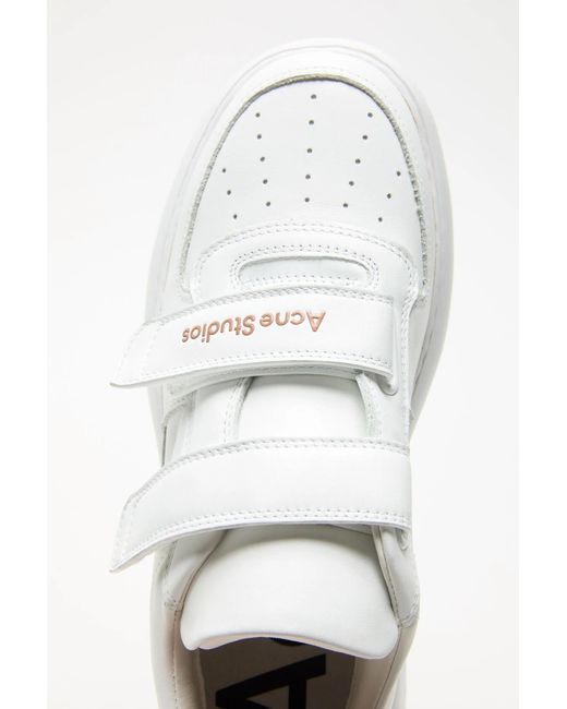 Acne White Touch-Strap Leather Sneakers for men