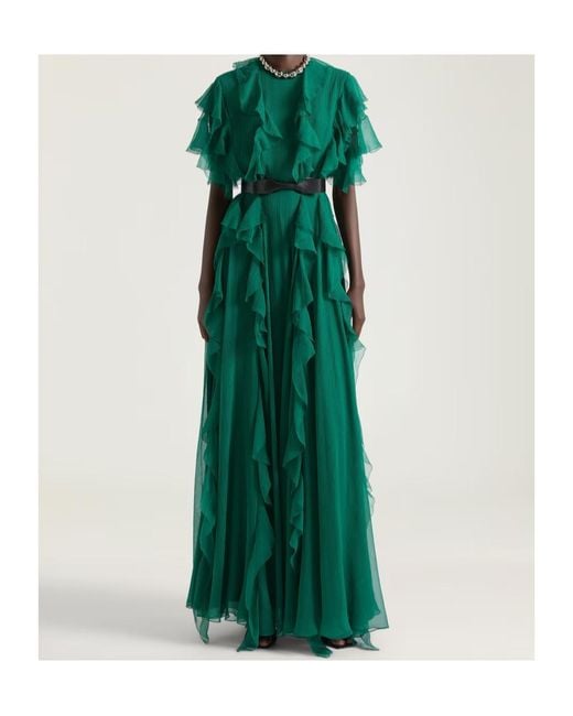 Givenchy Green Long Ruffled Dress