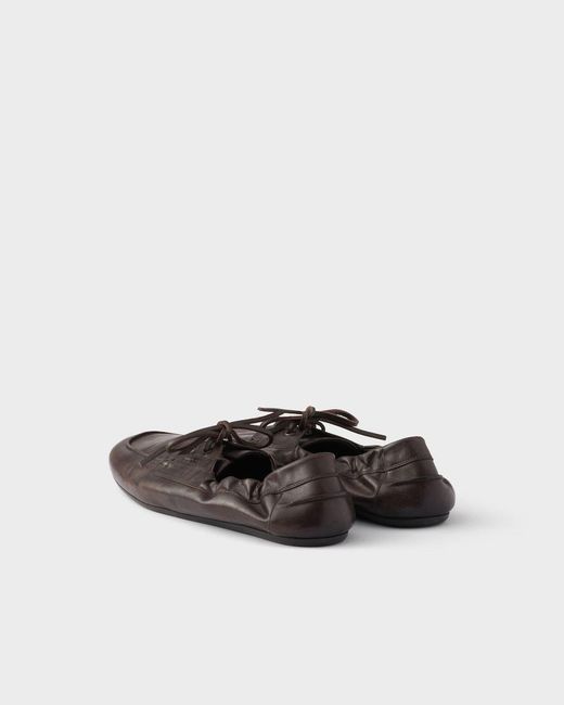 Prada Brown Logo-Printed Lace-Up Boat Shoes for men