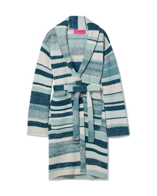 The Elder Statesman Blue Striped Cashmere Cardigan With Belt