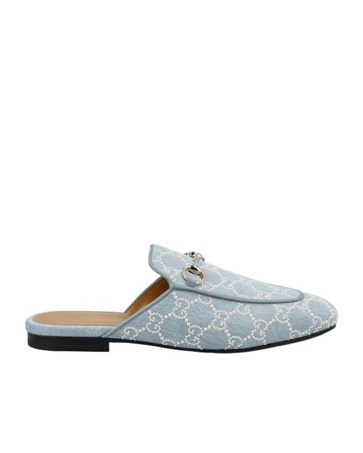 Gucci White Monogrammed Slip-On Loafers