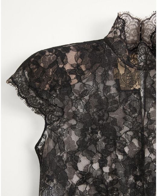 Valentino Black Floral Lace Short-Sleeved Top