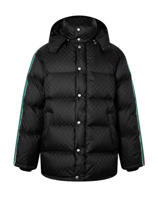Gucci Black Logo Jacquard Webbing Down Jacket for men
