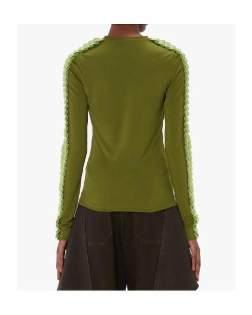 J.W. Anderson Green Pleated-Trim Long-Sleeve Top