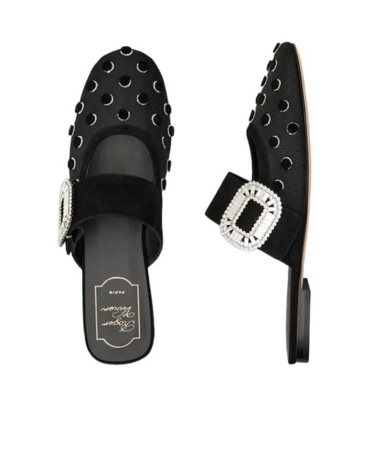 Roger Vivier Black Belle Vivier Polka Dot Mules