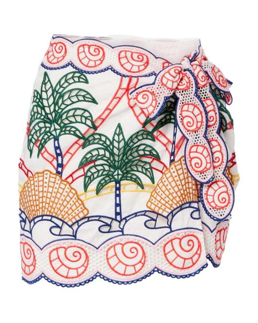 Farm Rio White Broderie Anglaise Cotton Wrap Skirt