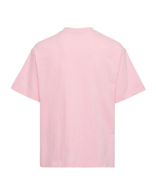 we11done Pink Logo Embellished Crewneck T-Shirt for men
