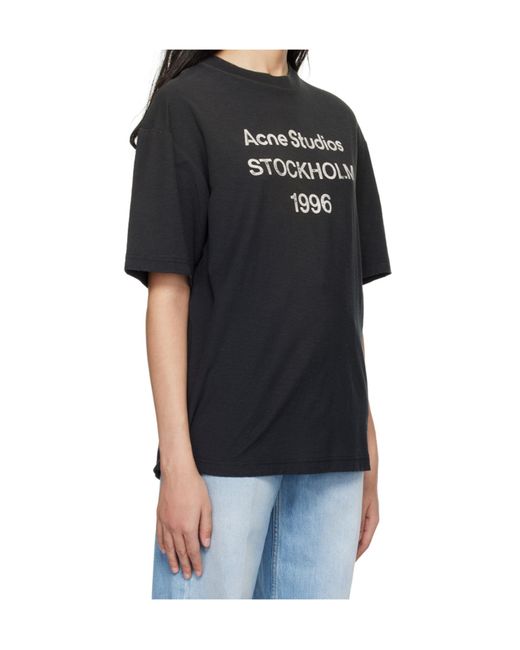 Acne Black Logo Printed Crewneck T-Shirt for men