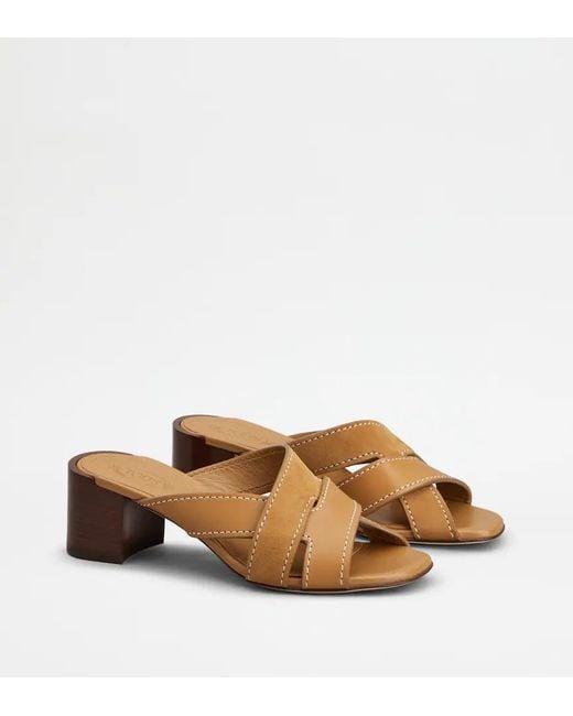 Tod's Brown Contrast Stitch Block Heel Mules