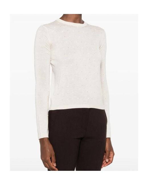Max Mara White Crew Neck Long-Sleeved Knitwear