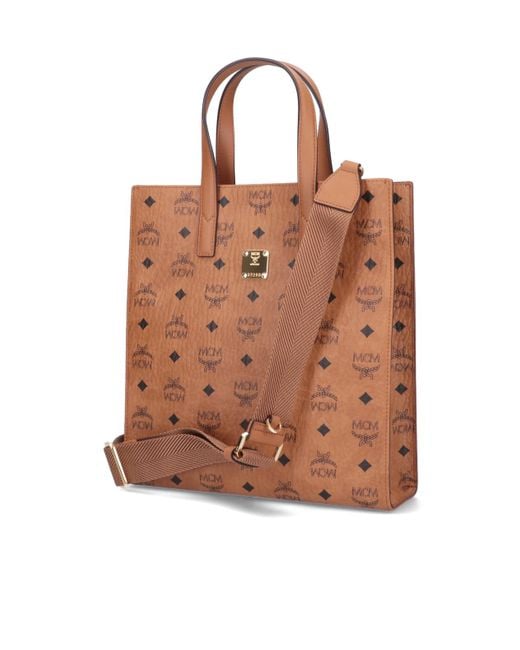 MCM Brown Aren Monogram Print Medium Tote Bag