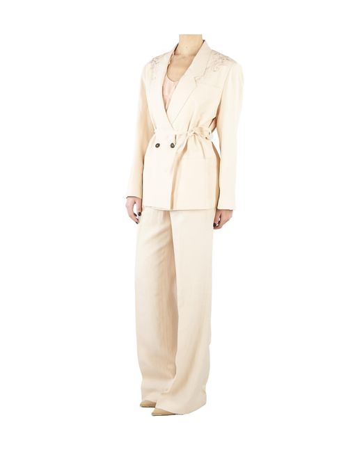 Blugirl Blumarine Natural Lace-Embellished Belted Blazer