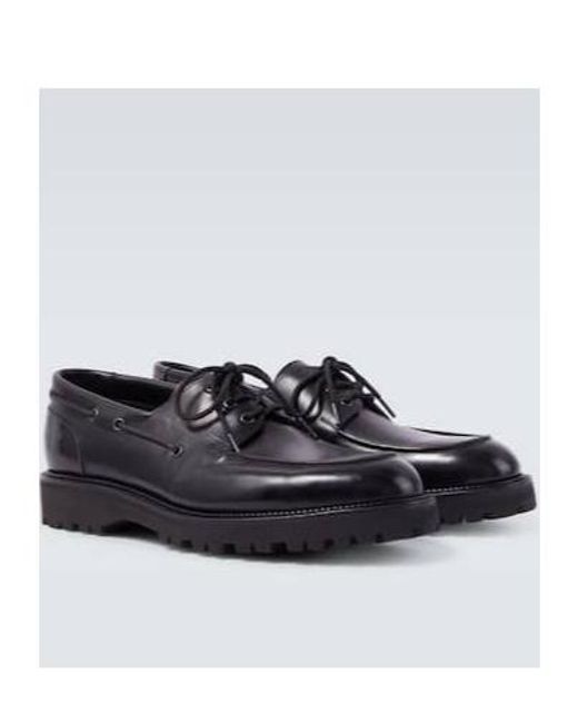 John Lobb Black Tide Leather Boat Shoes for men
