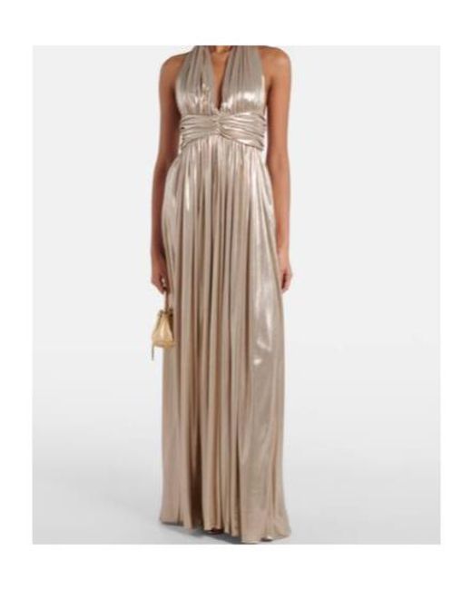 Giambattista Valli Natural Halterneck Open-Back Lamé Jersey Gown