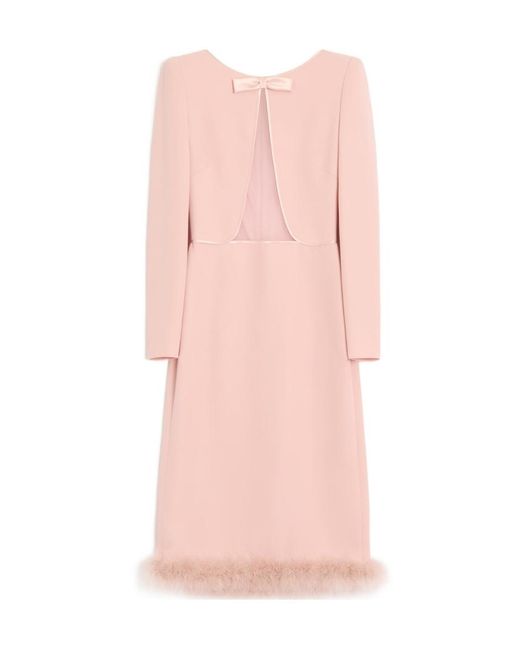 Valentino Pink Cady Couture Midi Dress With Feathers