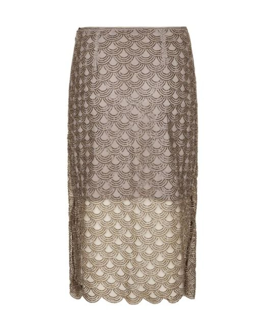 ROTATE BIRGER CHRISTENSEN Brown Scalloped Lace Midi Skirt