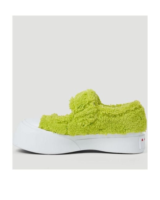 Marni Yellow Pablo Furry Mary Janes Flat Shoes