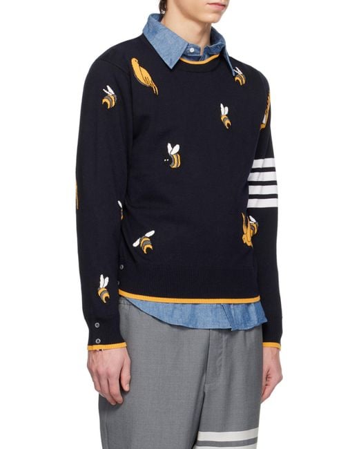 Thom Browne Blue Fine Knit Crewneck Jumper for men
