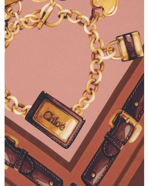 Chloé Pink Chain-Print Heart-Motif Scarf