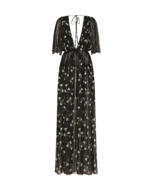 Dolce & Gabbana Black Silk-Blend Floral Maxi Dress