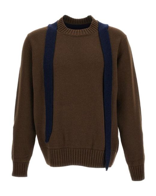 Sacai Brown Oversize Crew-Neck Sweater for men