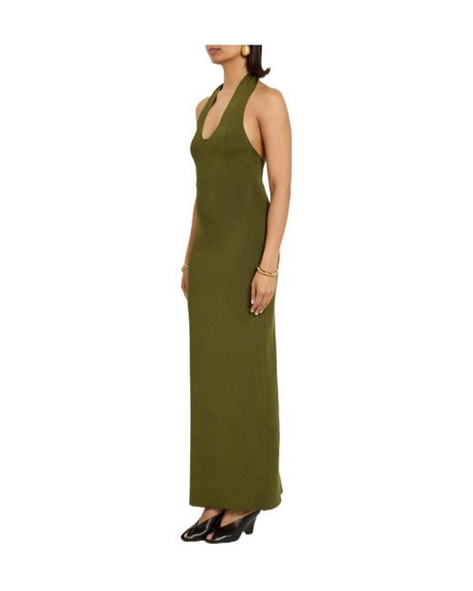 Khaite Green Knitted Long Dress With Hollowed-Out Collar