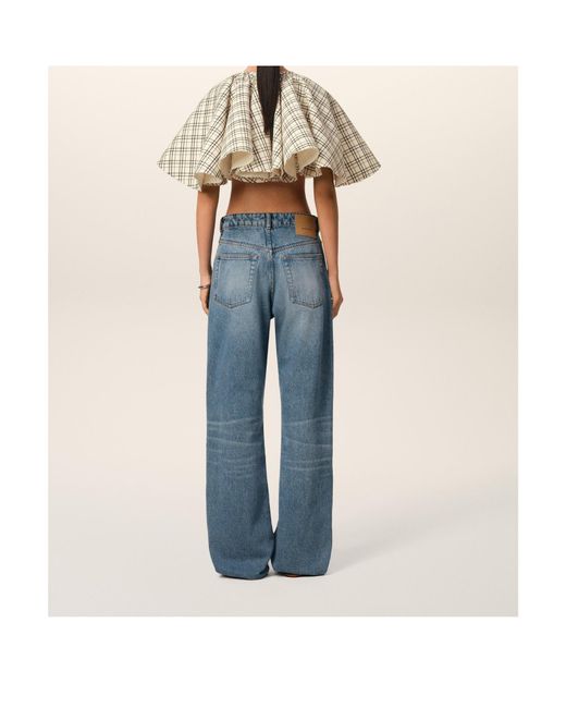 AMI Natural Ruffled Cropped Top