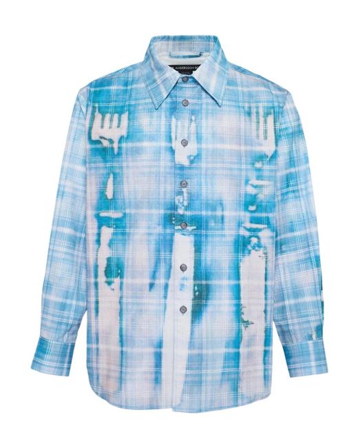 ANDERSSON BELL Blue Trompe L'Oeil Printed Check Shirt for men