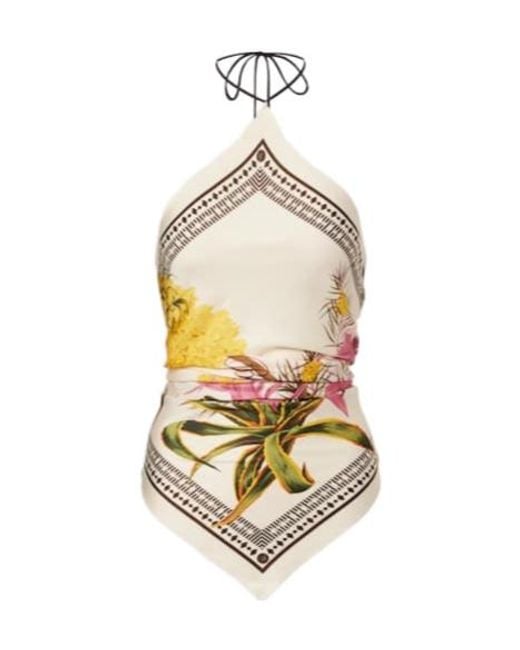 Blumarine Metallic Printed Halterneck Twill Top