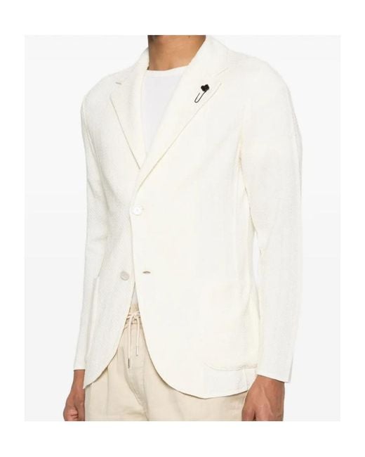 Lardini White Textured Single-Breasted Blazer for men