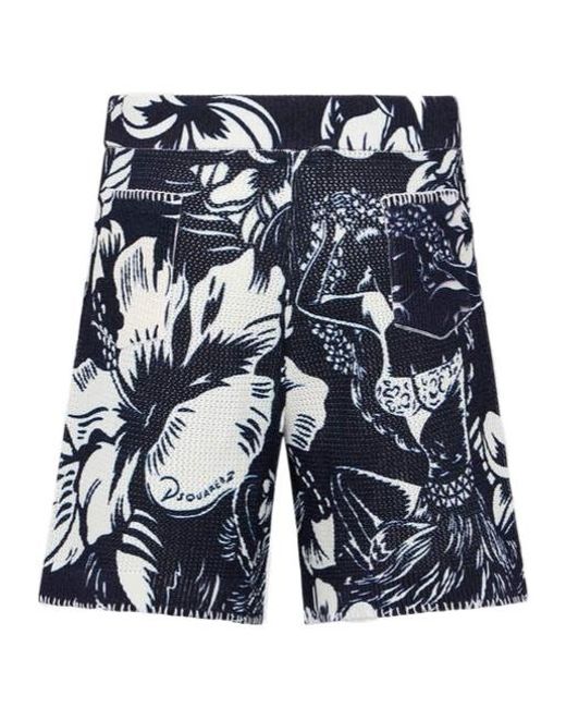 DSquared² Blue Floral-Pattern Shorts for men