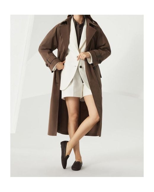 Brunello Cucinelli Brown Double-Breasted Belted Trench Coat