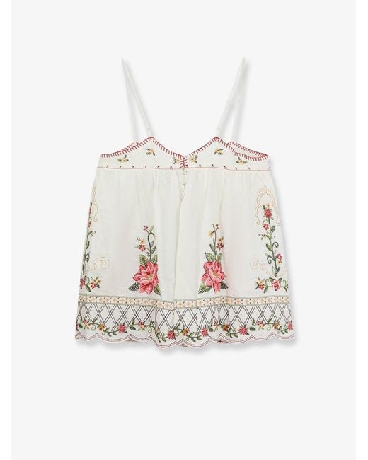 Farm Rio Natural Embroidered Scalloped Hem Top