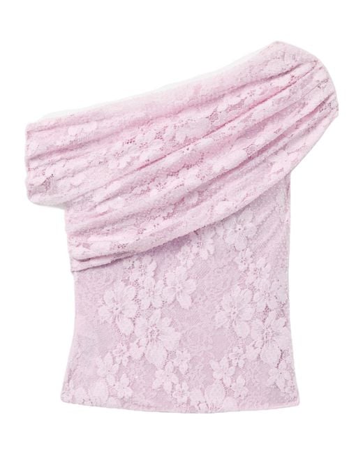Self-Portrait Pink Lace One-Shoulder Top