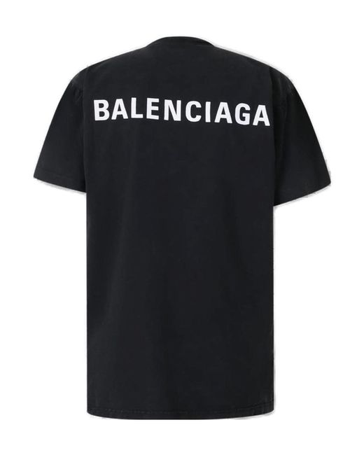Balenciaga Black Logo Printed Crewneck T-Shirt for men