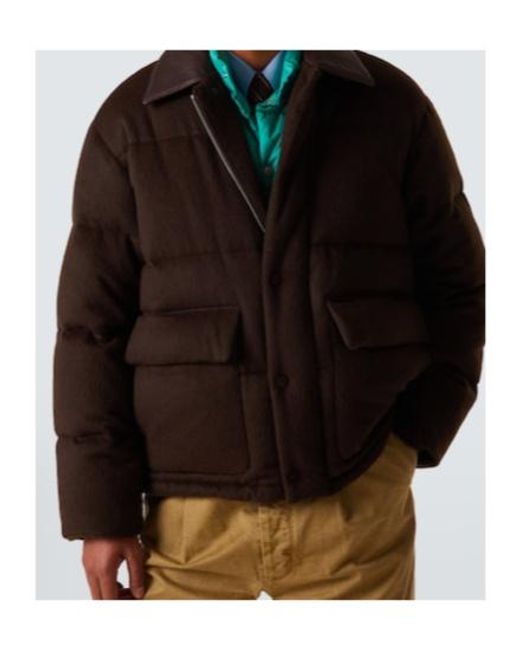 Auralee Brown Leather-Trimmed Camel Hair Down Jacket for men