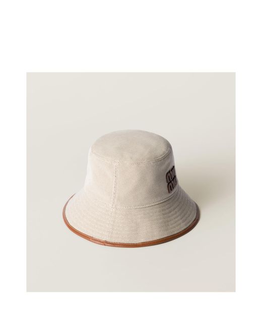 Miu Miu White Canvas And Leather Bucket Hat